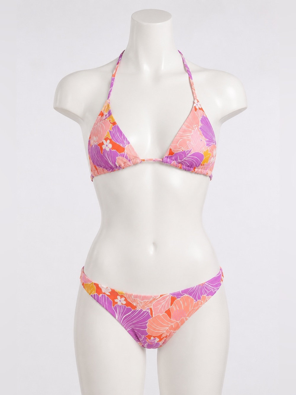 ROXY Floral Triangle Bikini Set Lilac Multi XL Tie Back Removable Cups
